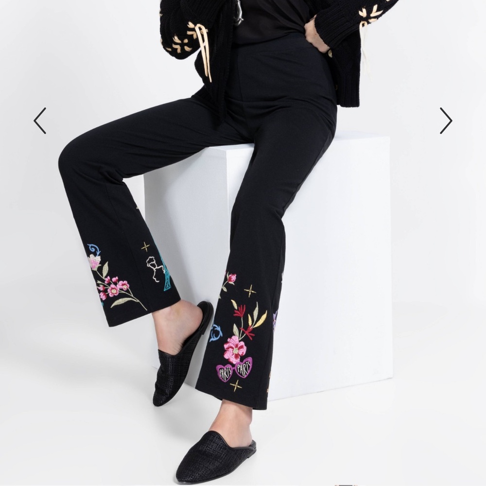 JOHNNY WAS Paris Baby Boot Black Leggings with Colorful Embroidery
